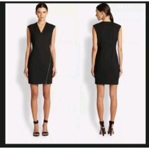 Helmut Helmut Lang Black Moto Stretch Angle Zipper Dress SZ S Wool Blend